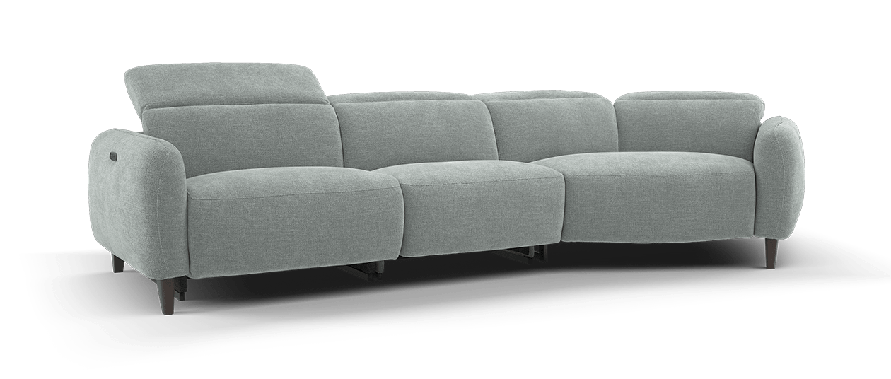 Sofology Larsen Fabric 3 Seater Asymmetrical Power Recliner/Headrest In Chunky Linen Look Chenille Grey