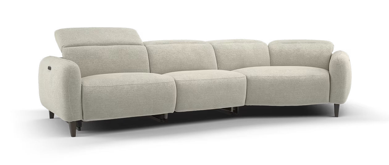 Sofology Larsen Fabric 4 Seater Asymmetrical Power Recliner/Headrest in Chunky Linen Look Chenille Pebble