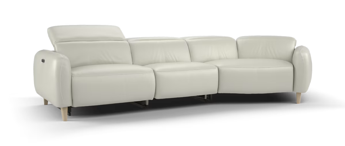 Sofology Larsen Leather 4 Seater Asymmetrical Power Recliner/Headrest In Trusty Matt Stone