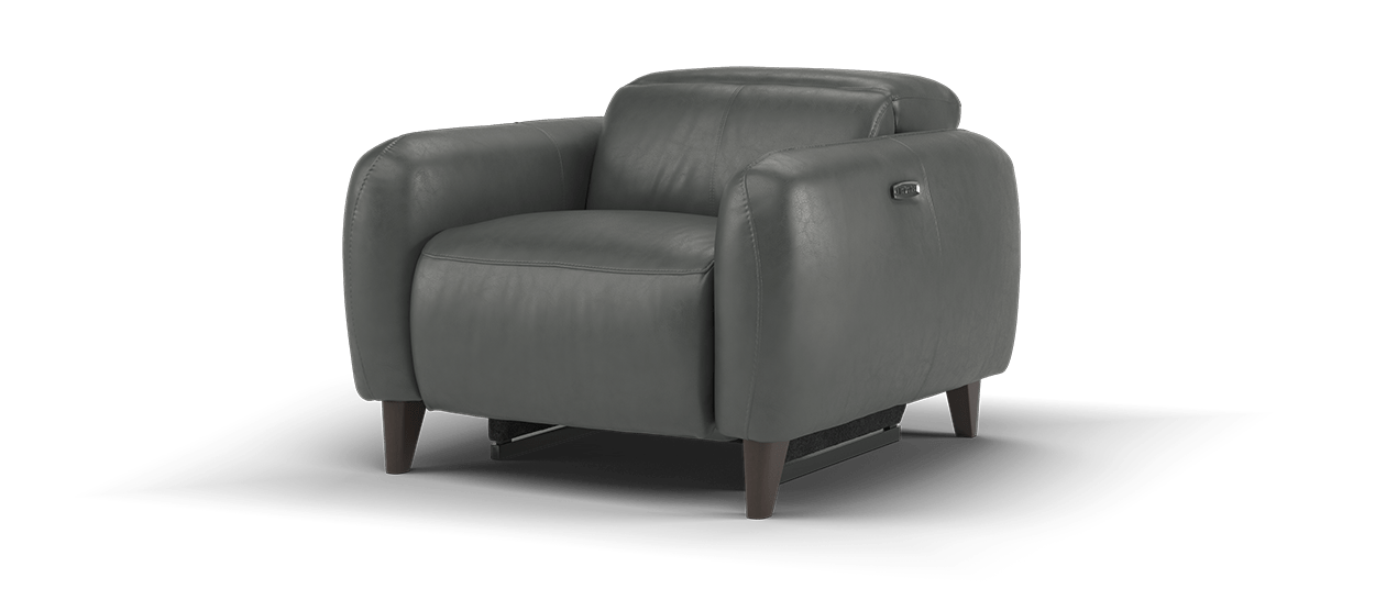 Sofology Larsen Chair Power Recliner/Headrest in Relaxed Soft Leather Charcoal