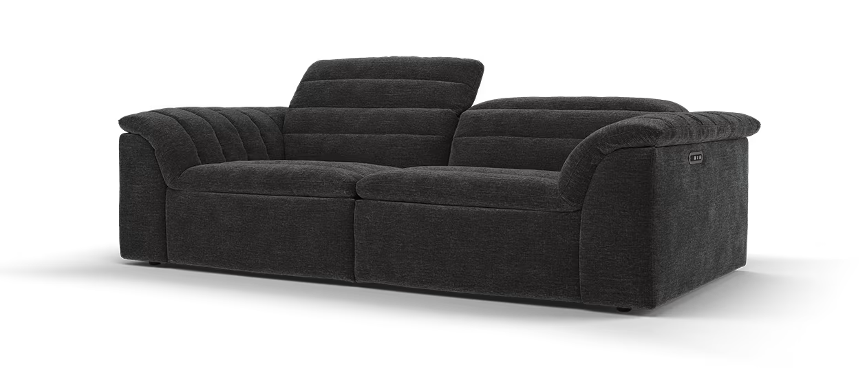 Sofology Olson 3 Fabric Seater With Power Recliner/ Headrest In Luxury Textured Chenille Anthracite