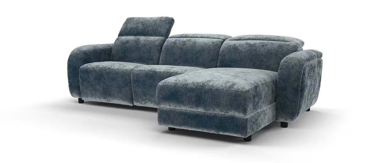 Sofology Drift Fabric 4 Seater Power Chaise with Headrest in Luxury Textured Chenille Lagoon