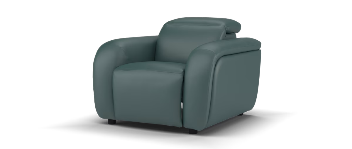 Sofology Drift Leather Chair Power Recliner/Headrest in Trusty Embossed Peacock