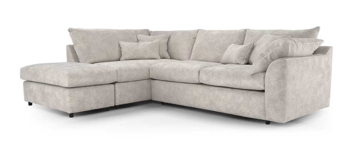 Sofology Georgio Fabric Terminal 1 Corner 3 Feather Flex Seats in Lifestyle Plush Chenille Wicker Mix