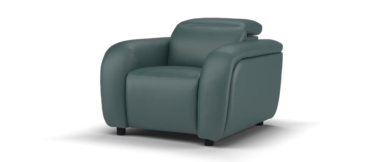 Sofology Drift Chair Power Recliner And Headrest in Trusty Embossed Leather Peacock