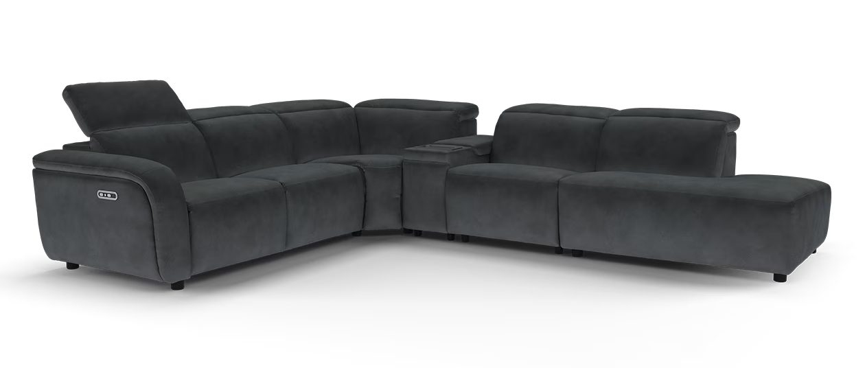 Sofology Drift Fabric 3 Corner Console 3 Chaise Power Recliner/Headrest in Lifestyle Flecked Anthracite
