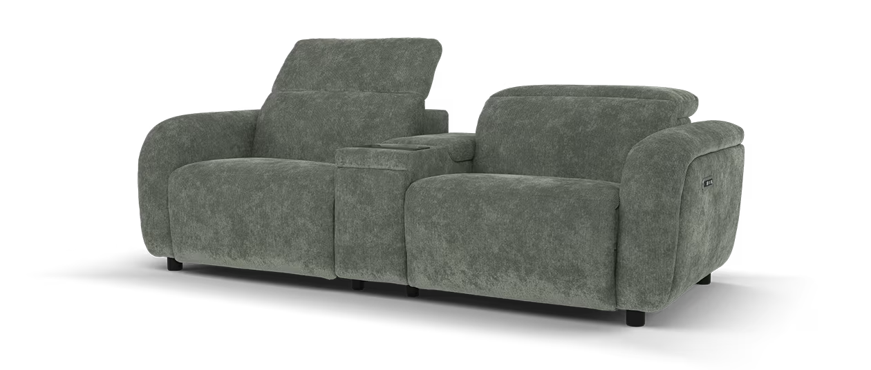 Sofology Drift Fabric 2.5 Seater Console Power Recliner /Headrest in Chenille Pine