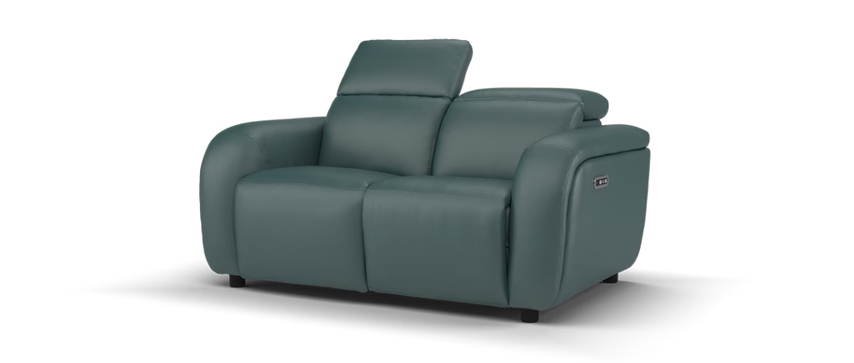 Sofology Drift Leather 2 Seater Power Recliner/Headrest in Trusty Embossed Peacock