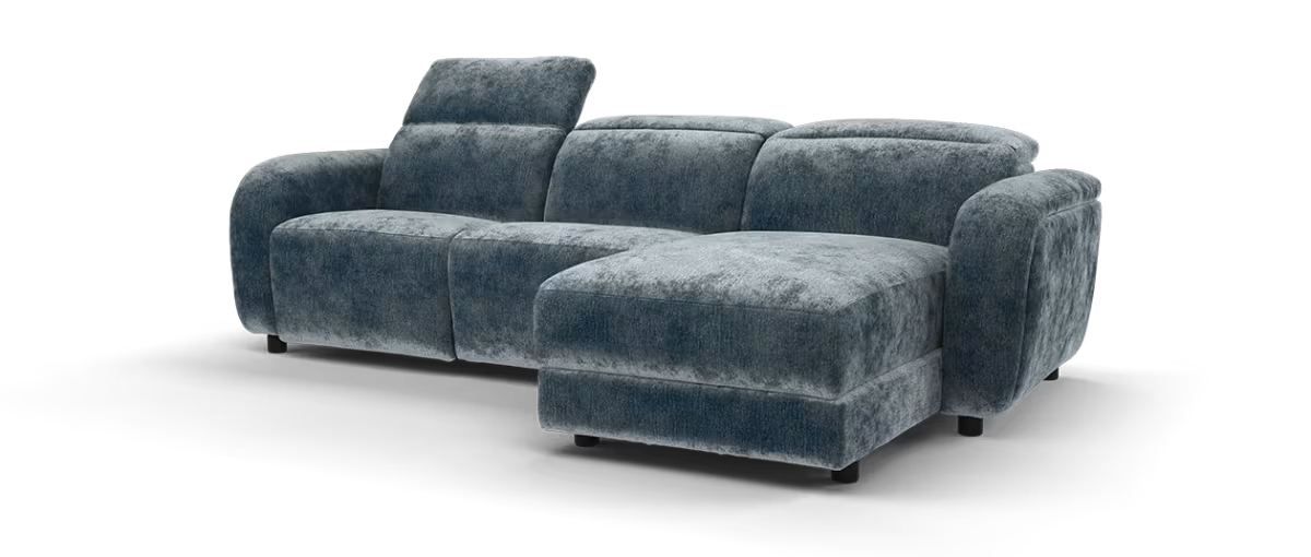 Sofology Drift Fabric 4 Seater Chaise Power Recliner/Headrest in Luxury Textured Chenille Lagoon