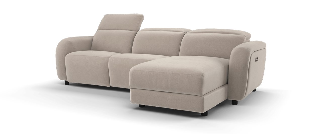Sofology Drift Fabric 4 Seater Chaise Power Recliner/Headrest in Lifestyle Fabric Nutmeg