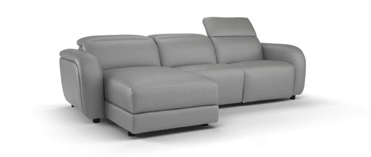 Sofology Drift Leather Chaise 4 Seater Power Recliner/Headrest in Trusty Embossed Elephant