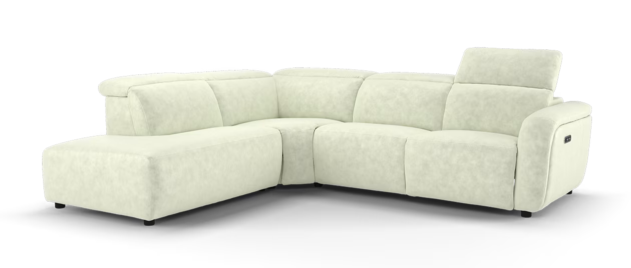 Sofology Drift 1.5 Chaise Corner 3 Power Recliner & Headrest In Flecked Fabric Ivory