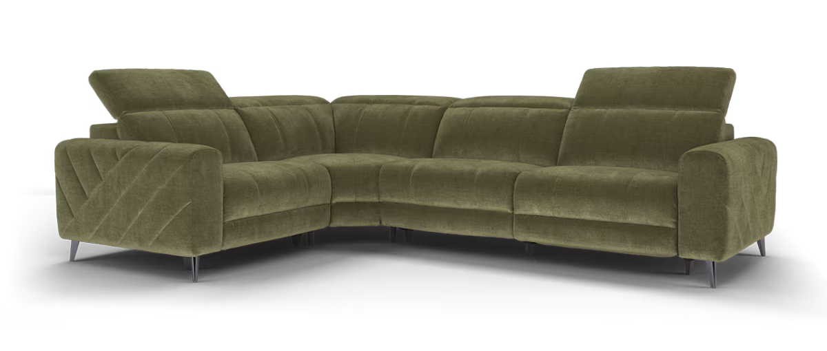Sofology Allure Fabric 1.5 Corner 3 Power Recliner/Headrest Heated Seats Lumbar in Relaxed Chenille Olive Green