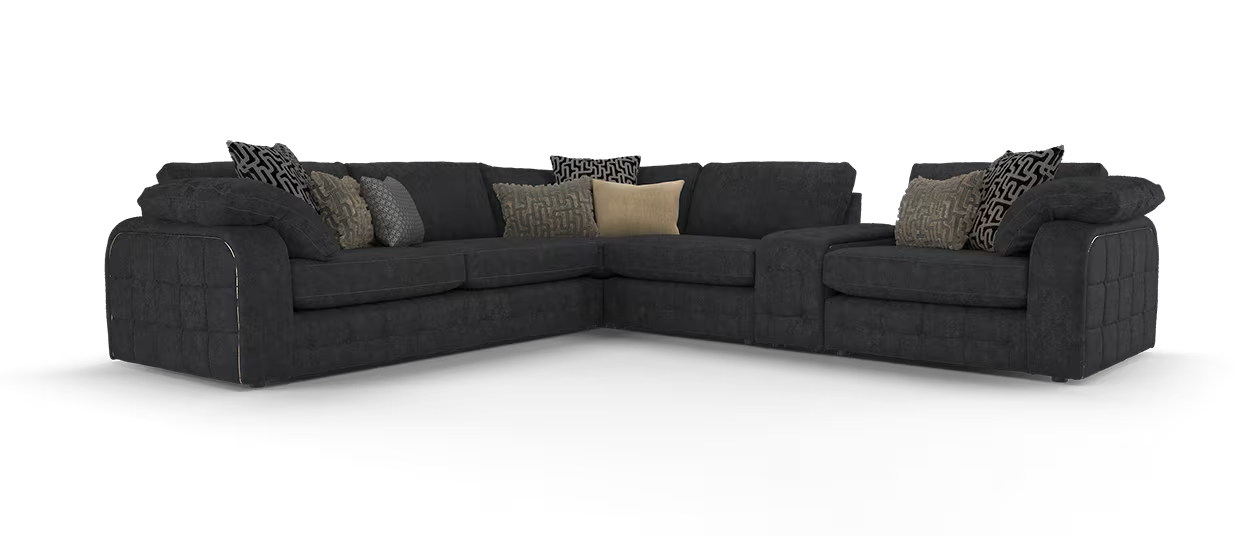 Sofology Castello Fabric 3 Corner Buttoned Console 3 in Soft Sherpa Ebony Mix