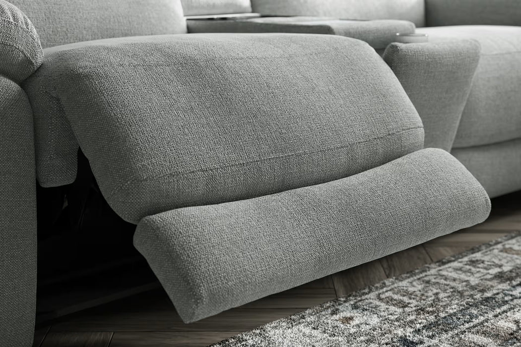 Sofology Elevate Fabric 2.5 Seater Screen Console Power Recliner/Headrest Heated Seats Lumbar Support Speakers in Chunky Linen Look Chenille Grey