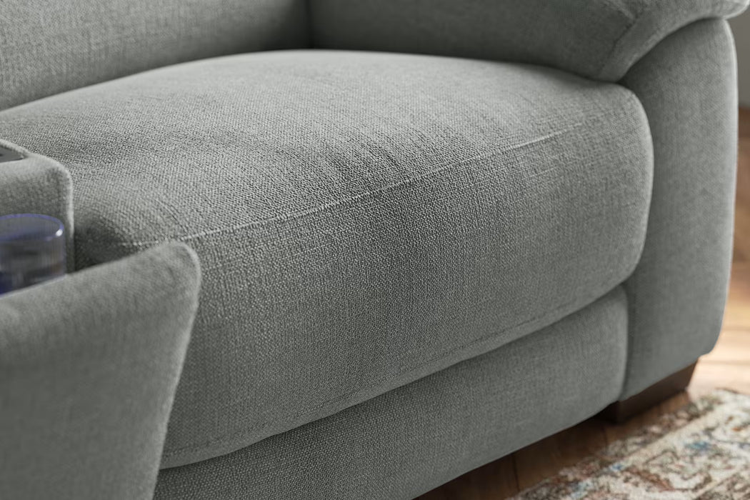 Sofology Elevate Fabric 2.5 Seater Screen Console Power Recliner/Headrest Heated Seats Lumbar Support Speakers in Chunky Linen Look Chenille Grey