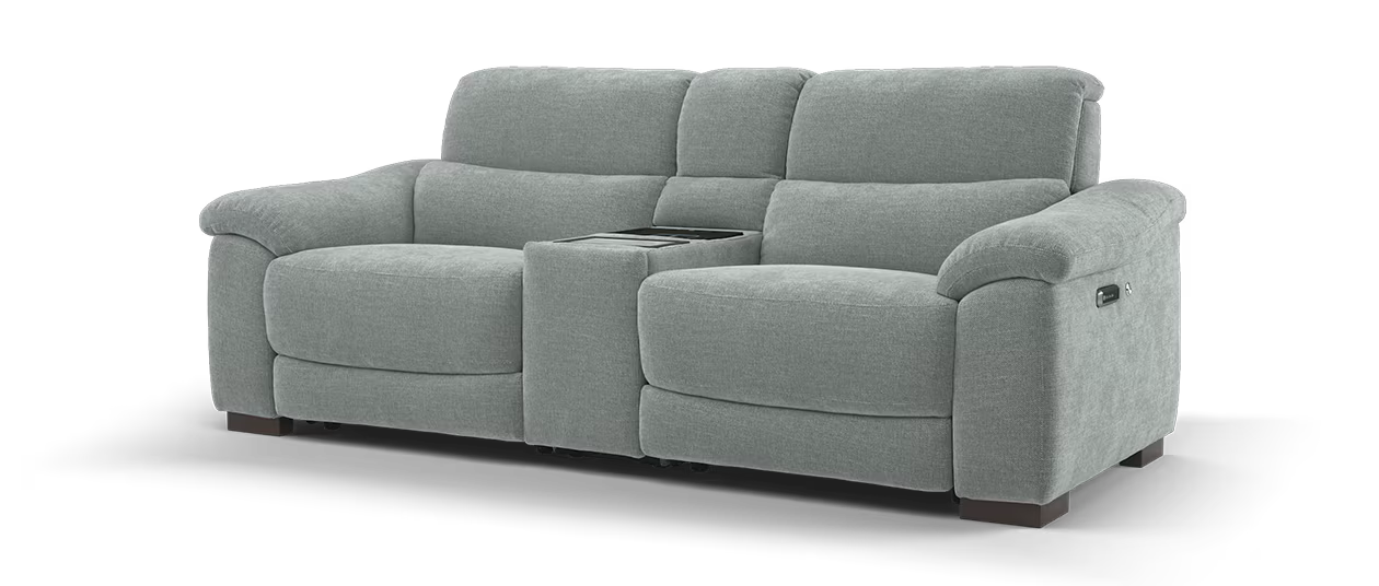 Sofology Elevate Fabric 2.5 Seater Screen Console Power Recliner/Headrest Heated Seats Lumbar Support Speakers in Chunky Linen Look Chenille Grey