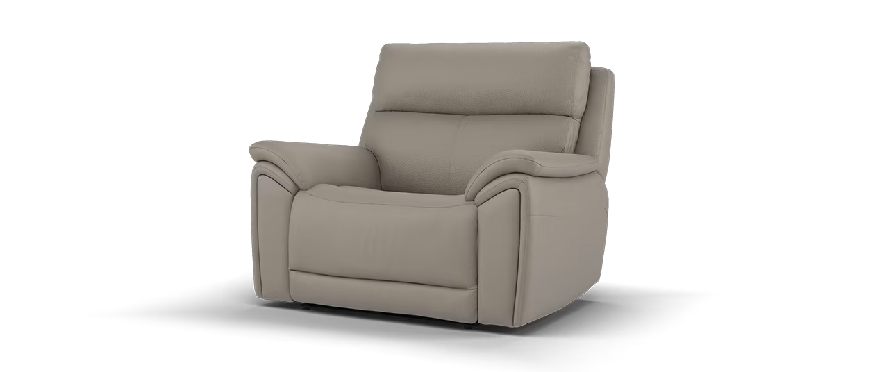 Sofology Atlanta Leather Chair with Power Recliner Power Headrest & Lumbar in Trusty Matt Fog