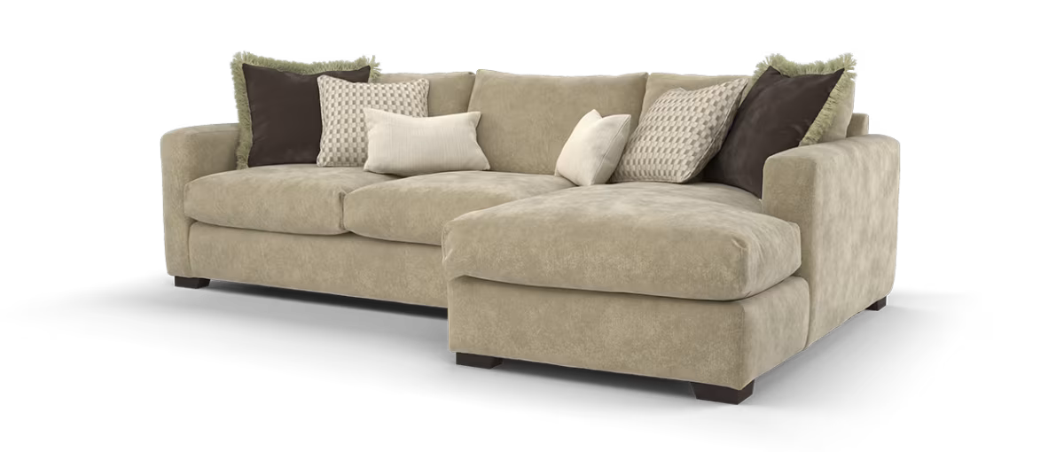 Sofology Moderna Fabric 4 Seater Chaise Extra Flex Seats in Lifestyle Plush Chenille Barley Mix