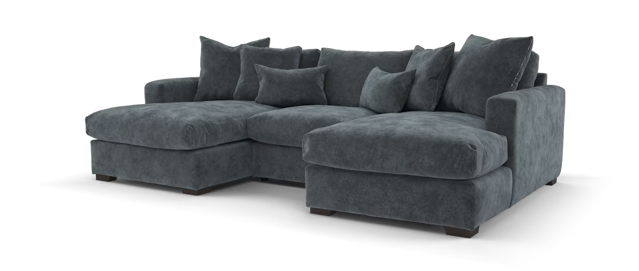 Sofology Moderna 4 Seater Double Chaise in Moderna Lifestyle Plush Chenille Slate All Over