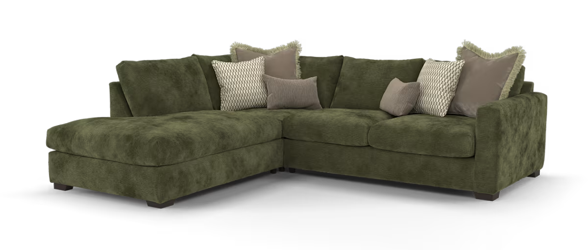 Sofology Moderna Fabric Chaise 1.5 Corner 3 Feather Flex Seats in Soft Slub Chenille Olive Mix