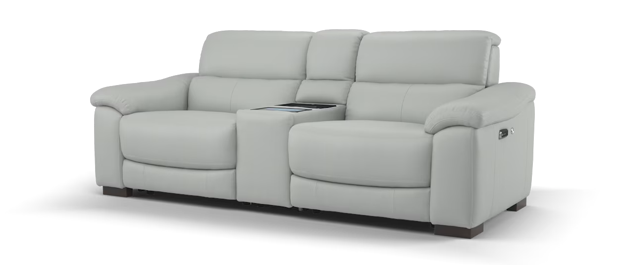 Sofology Elevate 2 Seater Smart Console Power Recliner/Heated Seats in Trusty Matt Leather Light Grey