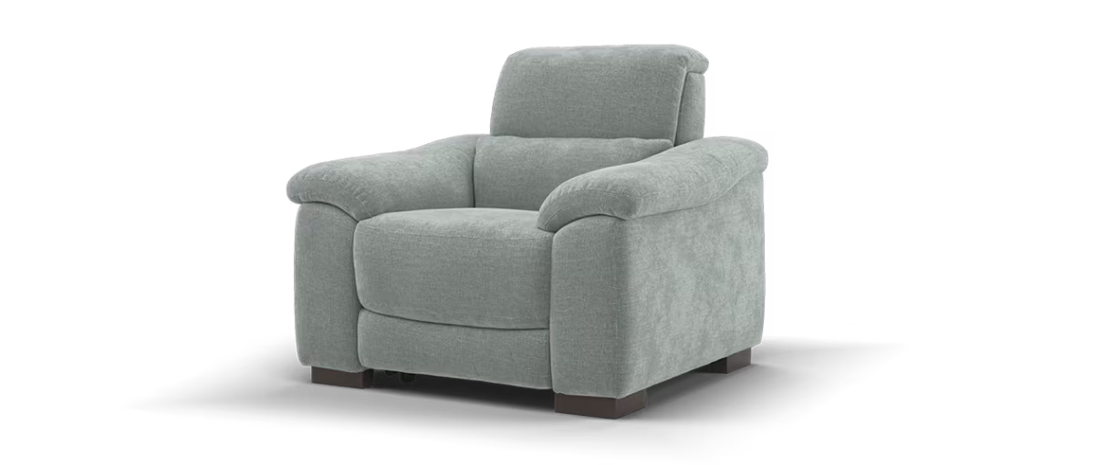Sofology Elevate Fabric Chair Power Recliner/Headrest Lumbar Support in Chunky Linen Look Chenille Grey