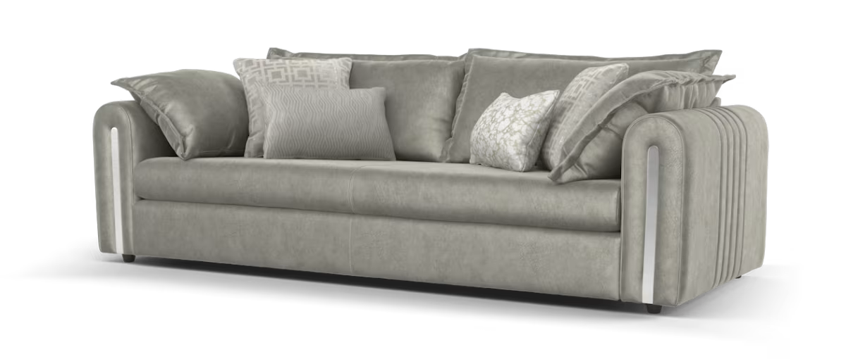 Sofology Savoy Fabric 4 Seater Silver Trim in Lifestyle Dapple Fabric Silver Mix