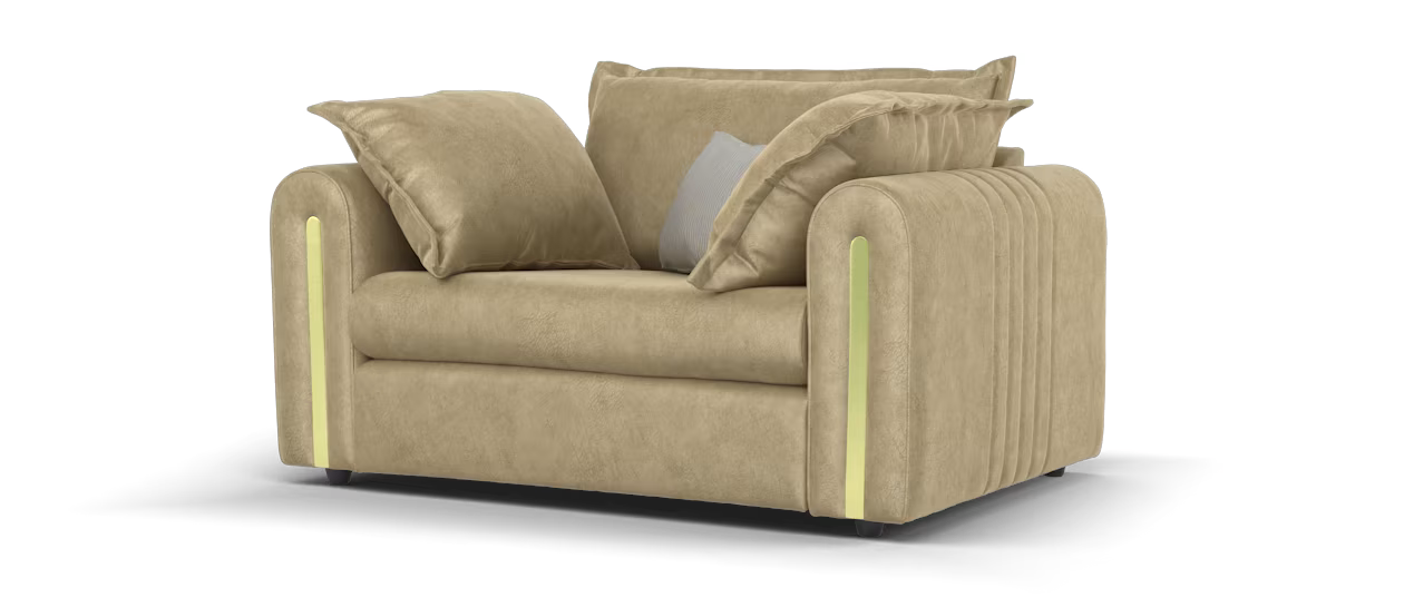 Sofology Savoy Fabric Loveseat Gold Trim in Lifestyle Dapple Fabric Caramel Mix