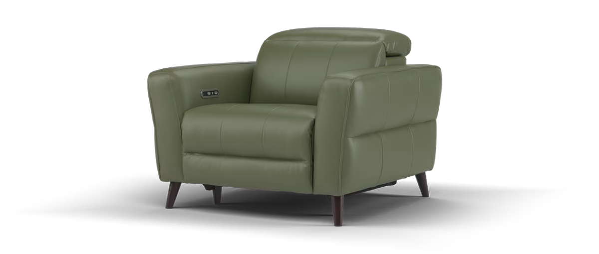 Sofology Jax Leather Chair Power Recliner/Headrest in Trusty Embossed Dark Olive
