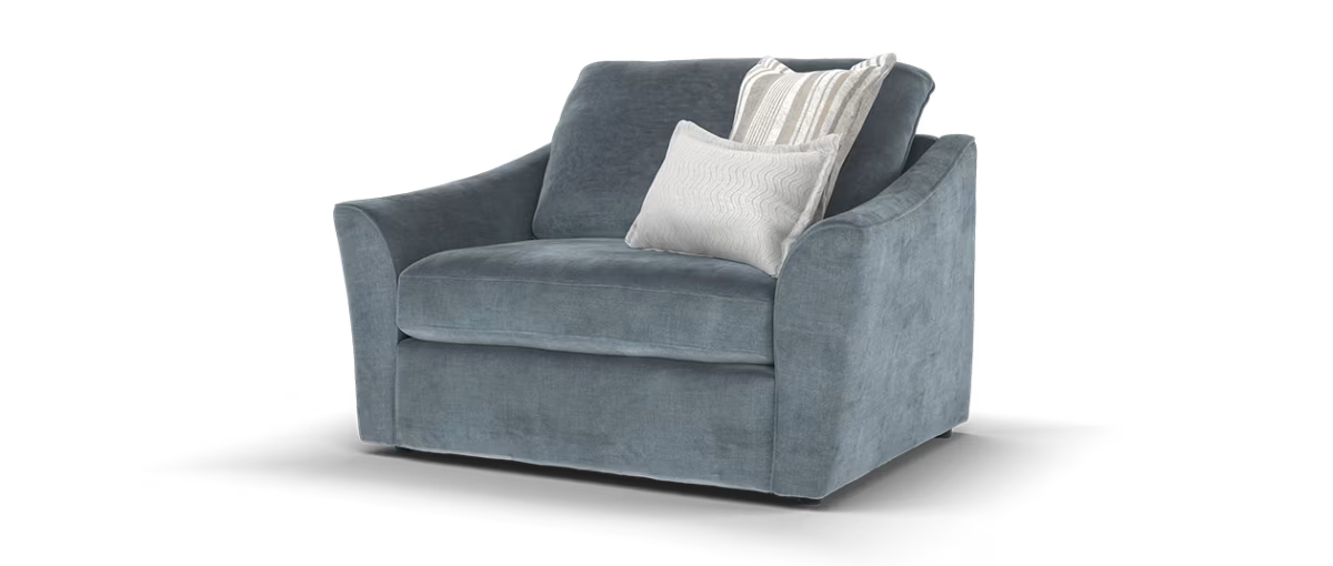 Sofology Holkham Fabric Loveseat in Fine Textured Chenille Steel Blue Mix
