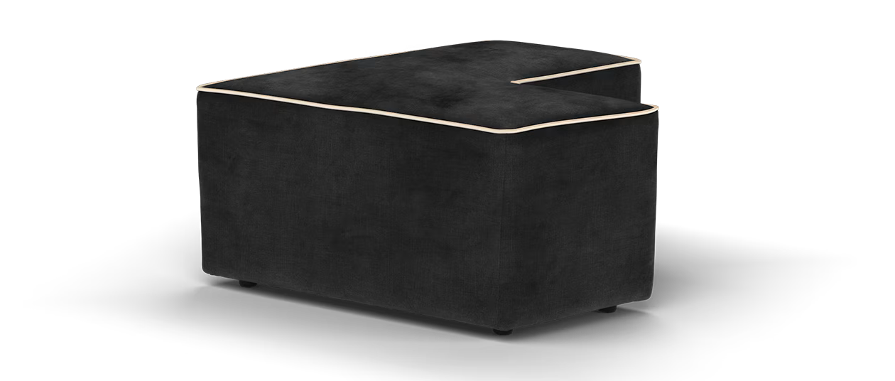 Sofology Atelier Fabric Designer Footstool in Ebony All Over With Pearl Contrast Piping