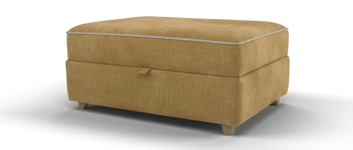 Sofology Remy Fabric Large Storage Footstool in Soft Chenille Almond With Natural Contrast Piping