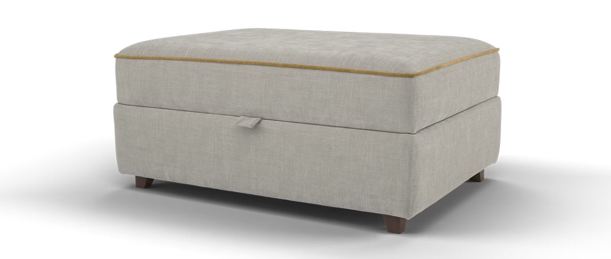 Sofology Remy Fabric Large Storage Footstool in Remy Soft Chenille Natural With Almond Contrast Piping