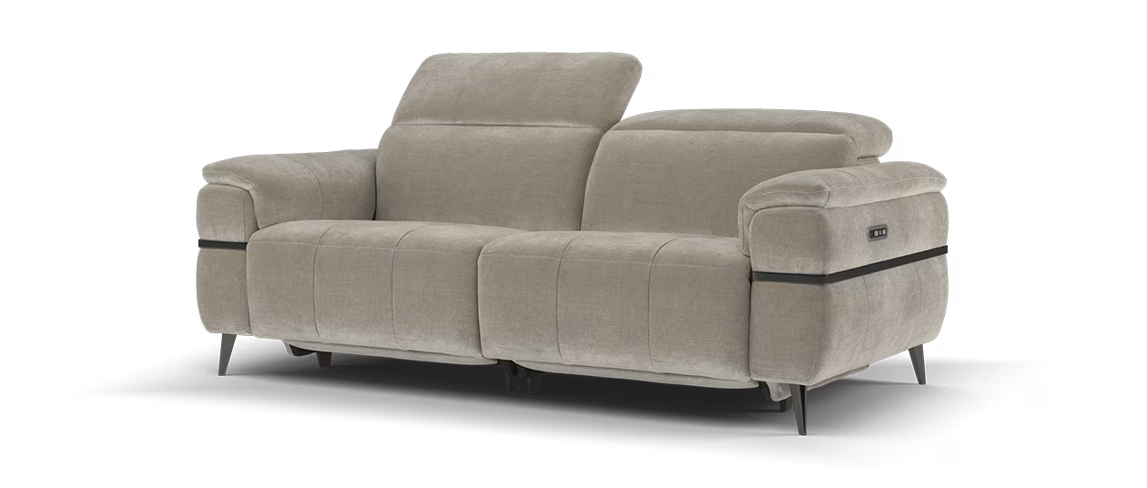 Sofology Milan Fabric 2.5 Seater Power Recliner/Headrest with Trim in Relaxed Chenille Nutmeg