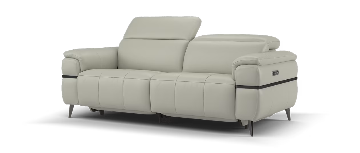 Sofology Milan Leather 2.5 Seater Power Recliner/Headrest in Trusty Embossed Light Grey