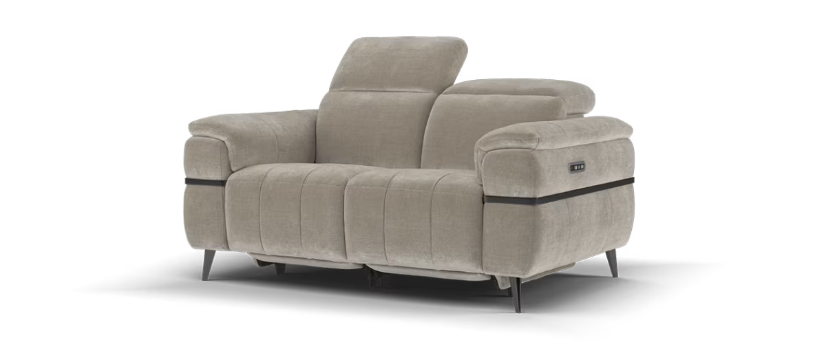 Sofology Milan Fabric 2 Seater Power Recliner/Headrest with Trim in Relaxed Chenille Nutmeg