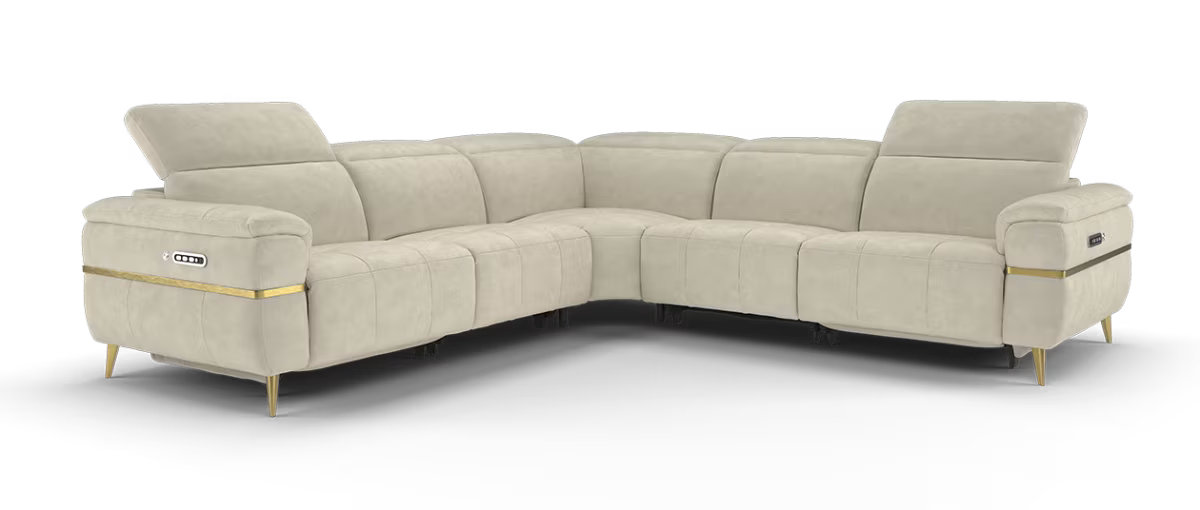 Sofology Milan Fabric 3 Corner 3 Power Recliner/Headrest Heated Seats Lumbar Support with Trim in Lifestyle Nubuck Feel Fabric Stone