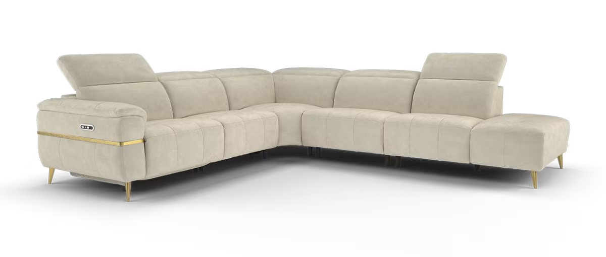 Sofology Milan Fabric 3 Corner 3 Chaise Power Recliner/Headrest in Nubuck Feel Stone