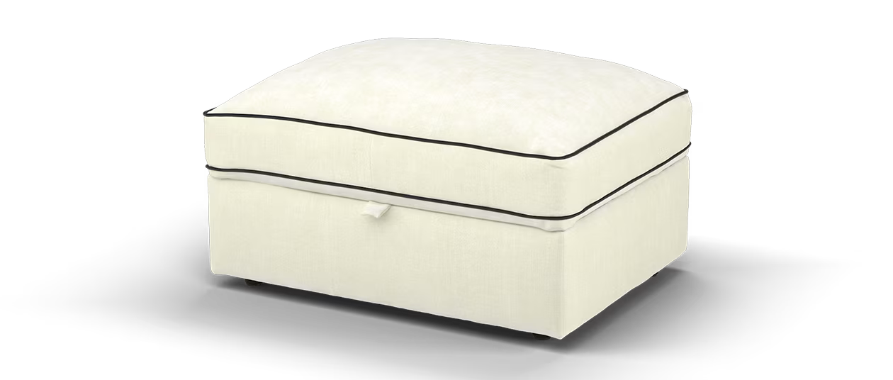 Sofology Atelier Storage Footstool in Chenille Ivory All Over With Black Contrast Piping