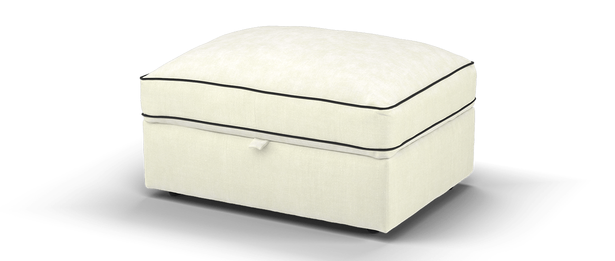 Sofology Atelier Storage Footstool In Soft Chenille Ivory All Over With Black Contrast Piping