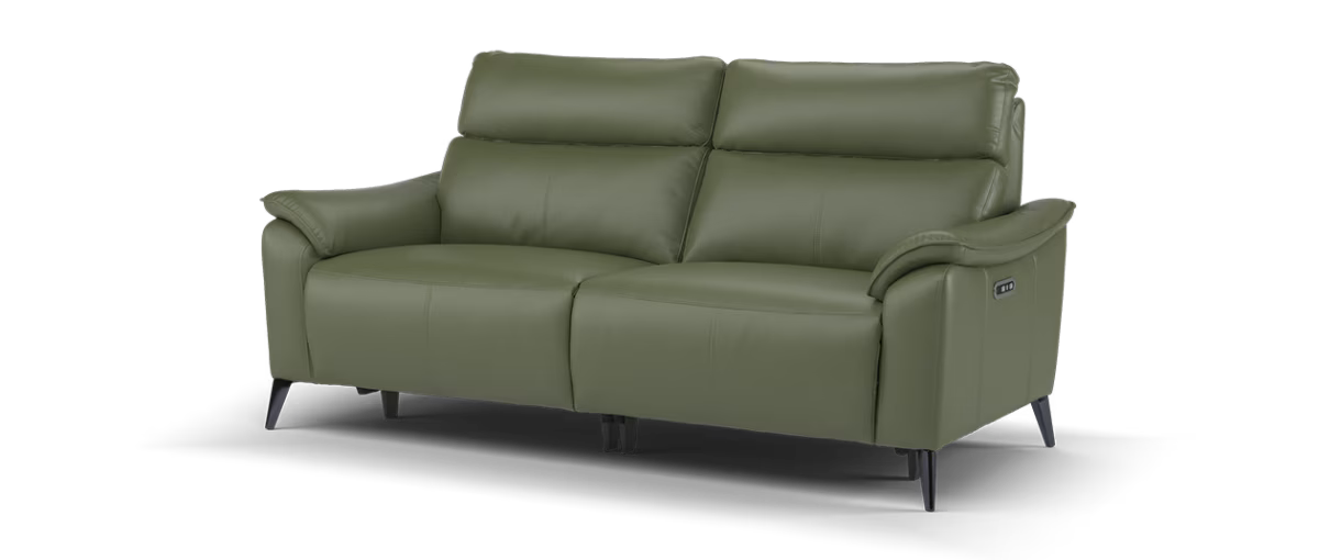 Sofology Arlo Leather 2.5 Seater Power Recliner/Headrest in Trusty Embossed Dark Olive