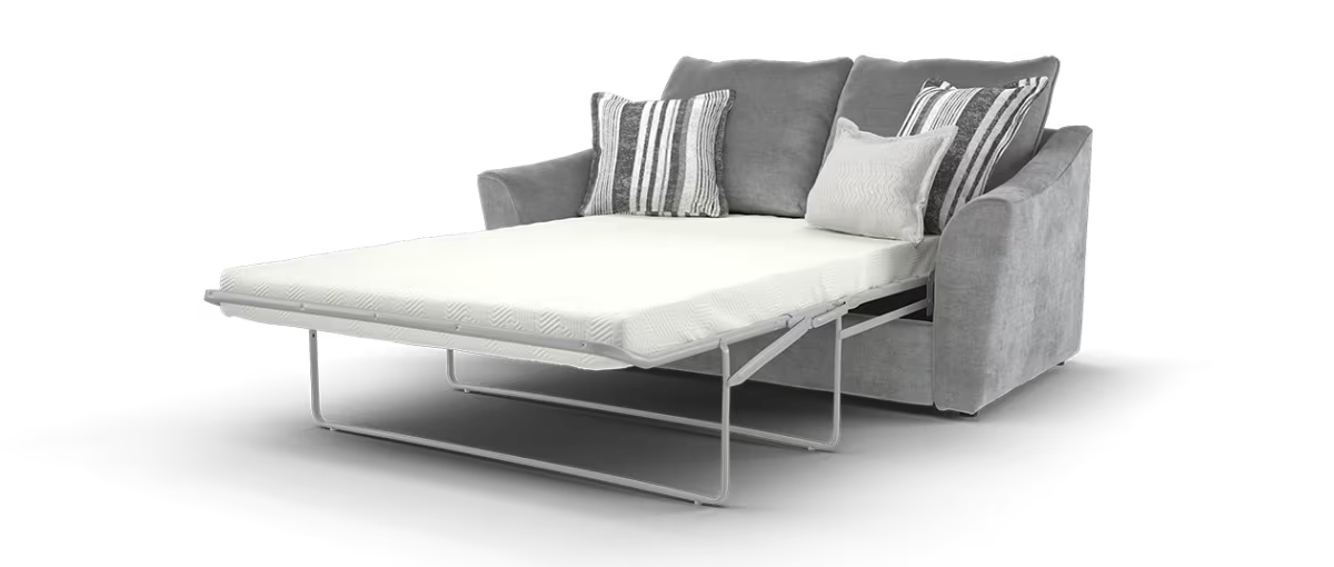 Sofology Holkham Fabric 2 Seater Sofa Bed Zoned Memory Foam Mattress in Fine Textured Chenille Steel Mix