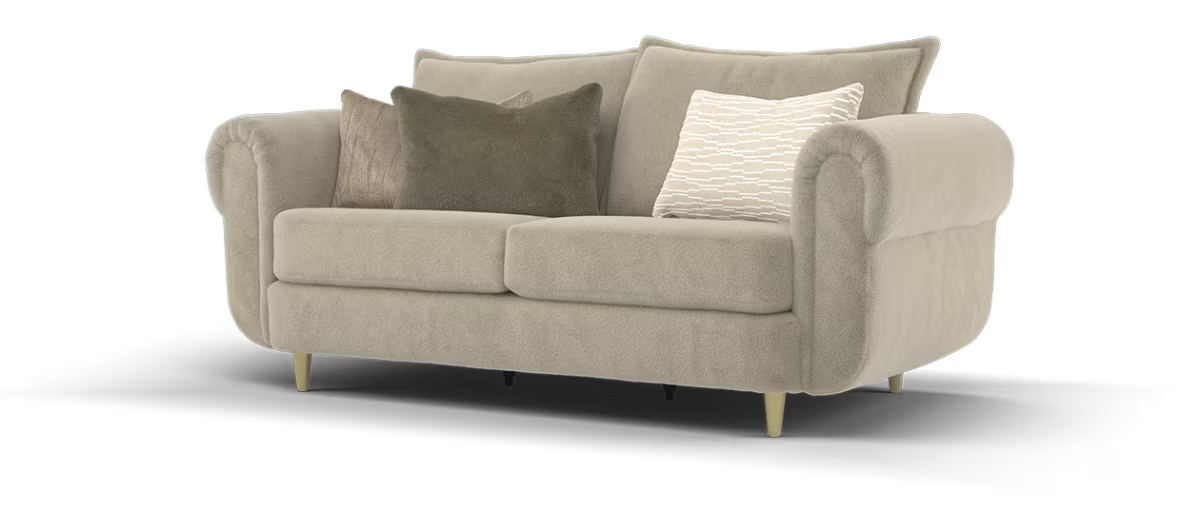 Sofology Chamonix 3 Seater in Soft Short Pile Faux Fur Natural Mix With Gold Feet