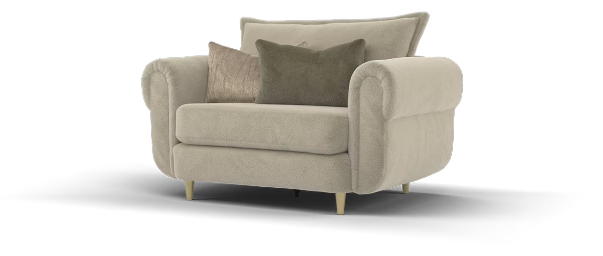 Sofology Chamonix Fabric Loveseat No Trim in Soft Short Pile Faux Fur Natural Mix