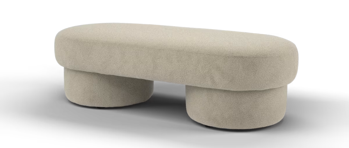 Sofology Chamonix Fabric Designer Footstool in Soft Short Pile Faux Fur Natural