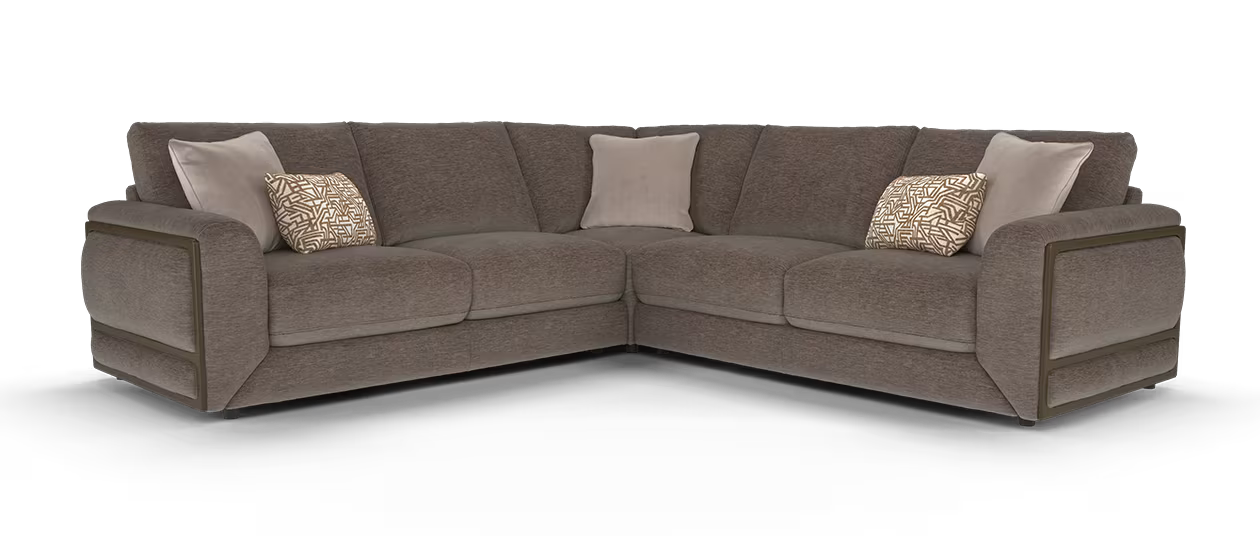 Sofology Rowen Fabric 3 Corner 3 Dark Wood Trim in Luxury Deep Pile Chenille Mole Mix