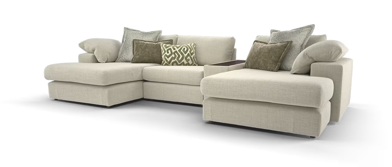 Sofology Harrington Grande Double Chaise Sofa with Wood Console Table in Micro Woven Chenille Sage Grey Mix