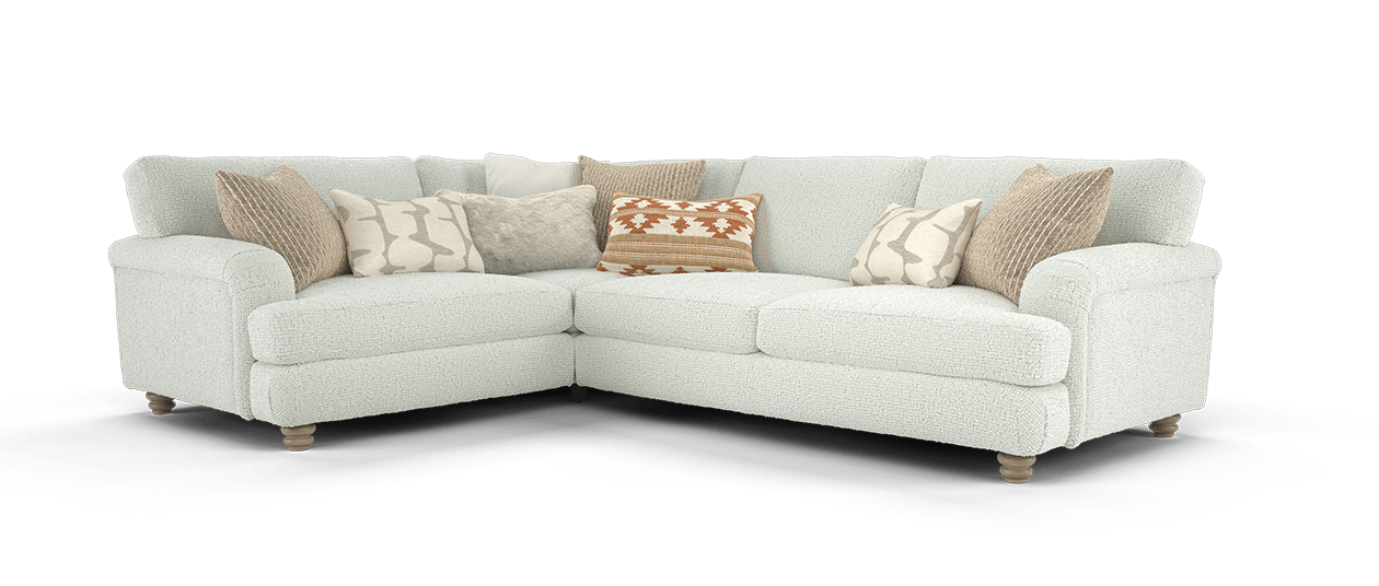 Sofology Hampton 1 Corner 2 Fabric Sofa in Chenille Batural/Barley Mix with Oak Feet