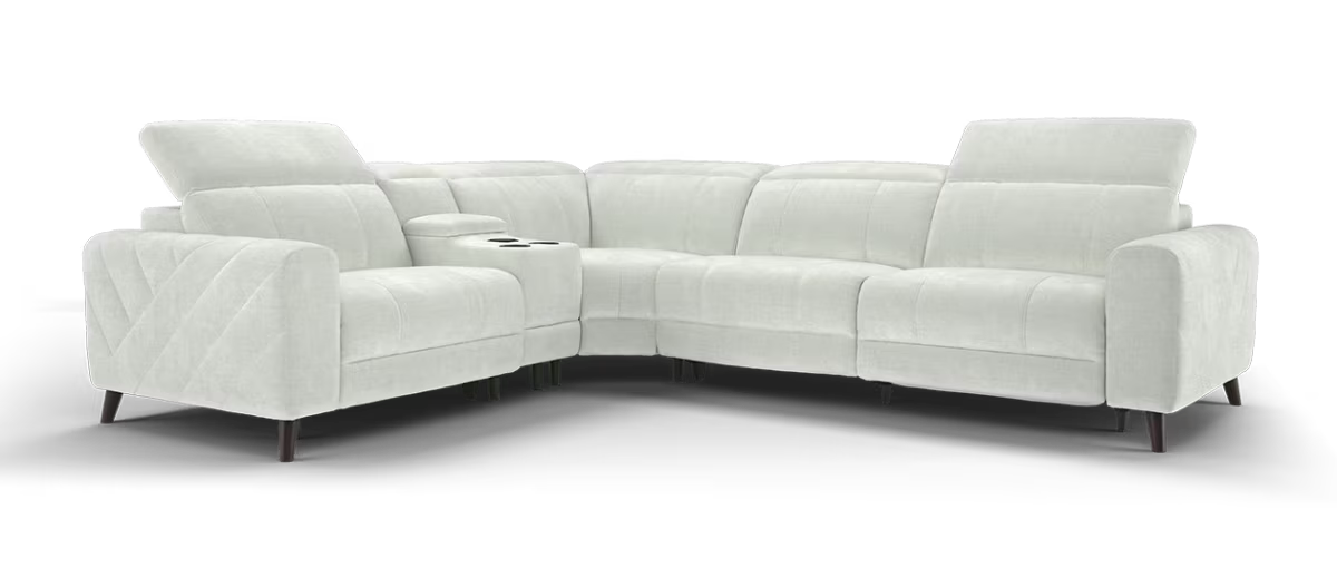 Sofology Allure Fabric 1.5 Smart Console Corner 3 Power Recliner/Headrest Heated Seats Lumbar Support in Relaxed Chenille Stone